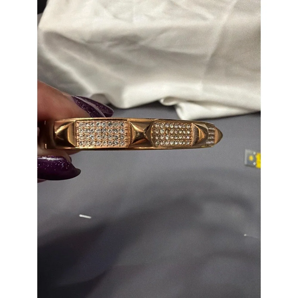 Michael Kors Rose Gold Tone Pave Crystal Pyramid Stud Hinged Bangle Bracelet